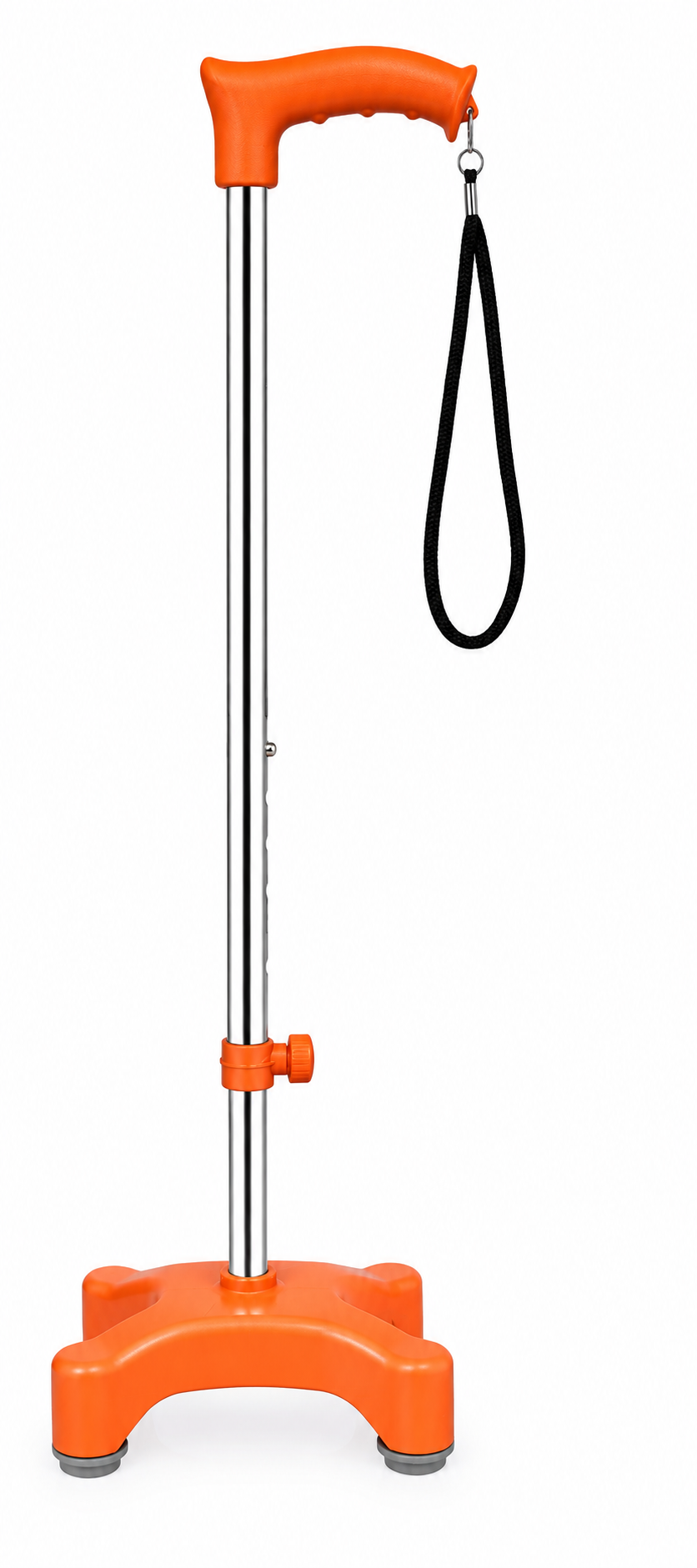 Height Adjustable Quadripod Walking Stick with Ergonomic Handle & Wrist Strap – Orange